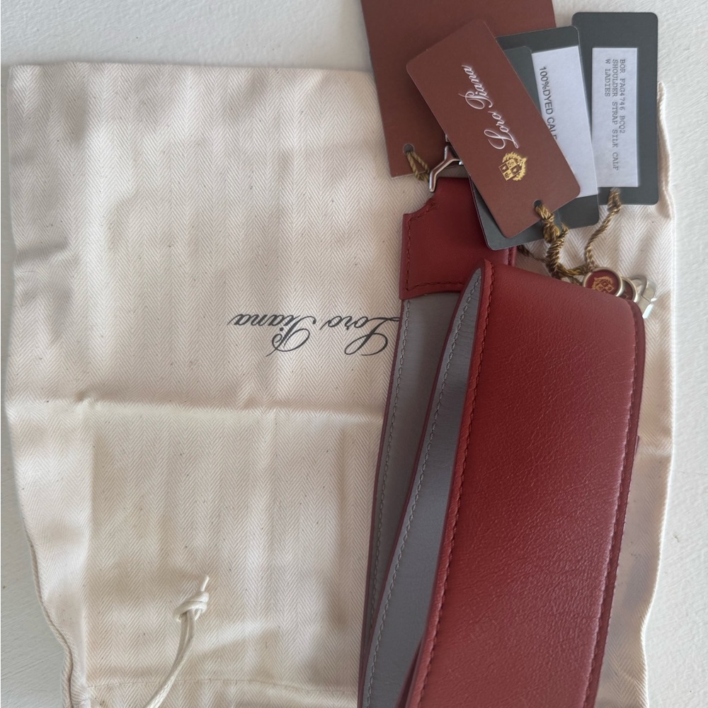 Loro Piana NWT Burgundy and Gray Leather Strap